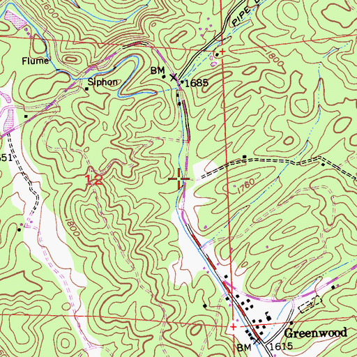Topographic Map of Greenwood Post Office, CA