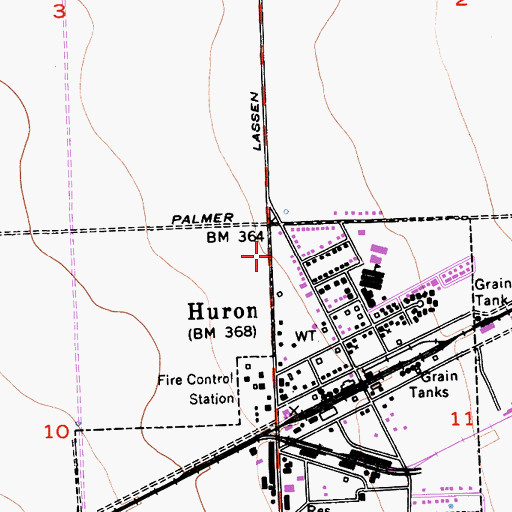 Topographic Map of Huron Post Office, CA