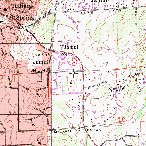 Topographic Map of Jamul Post Office, CA