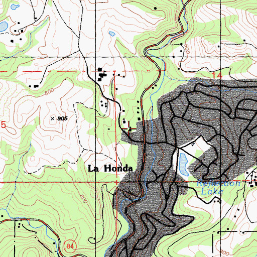 Topographic Map of La Honda Post Office, CA