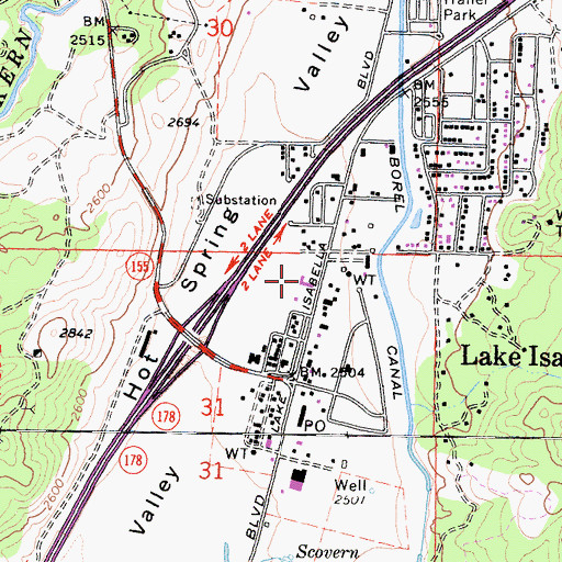 Topographic Map of Lake Isabella Post Office, CA