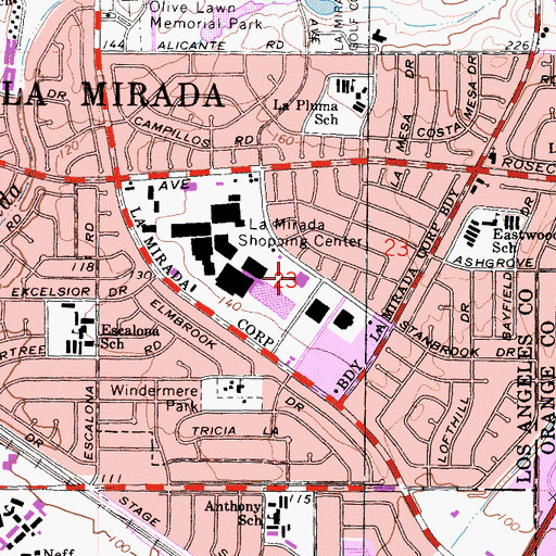 Topographic Map of La Mirada Post Office, CA