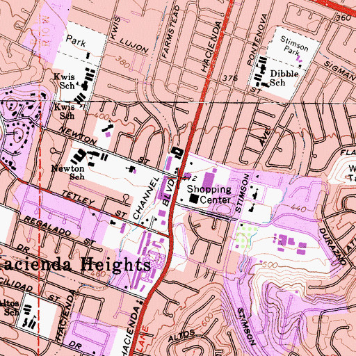 Topographic Map of Hacienda Heights Post Office, CA