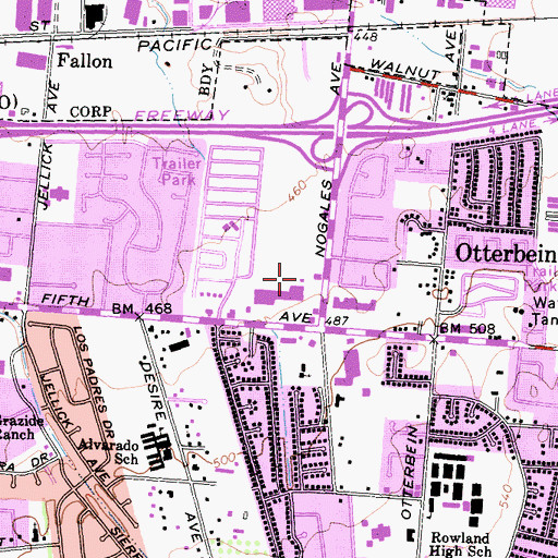 Topographic Map of Rowland Heights Post Office, CA