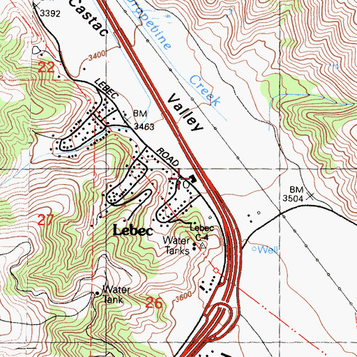 Topographic Map of Lebec Post Office, CA
