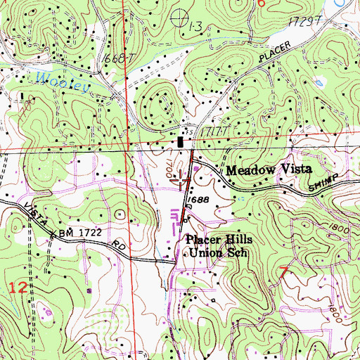 Topographic Map of Meadow Vista Post Office, CA