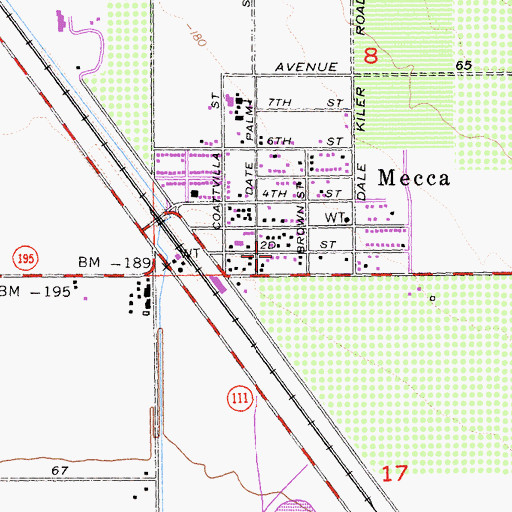 Topographic Map of Mecca Post Office, CA