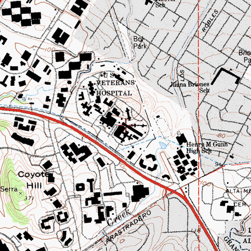 Topographic Map of Veterans Bureau Hospital Post Office, CA