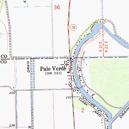 Topographic Map of Palo Verde Post Office, CA