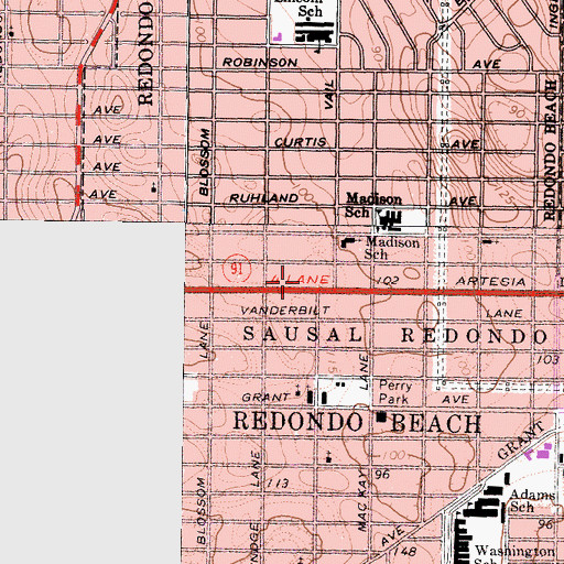 Topographic Map of North Redondo Beach Post Office, CA