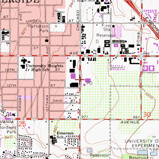 Topographic Map of Riverside Post Office, CA