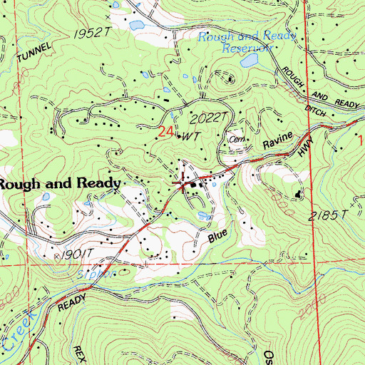Topographic Map of Rough and Ready Post Office, CA