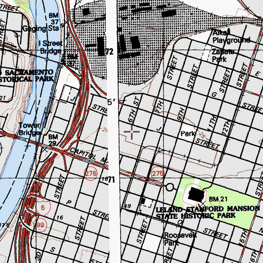 Topographic Map of Downtown Plaza Post Office, CA
