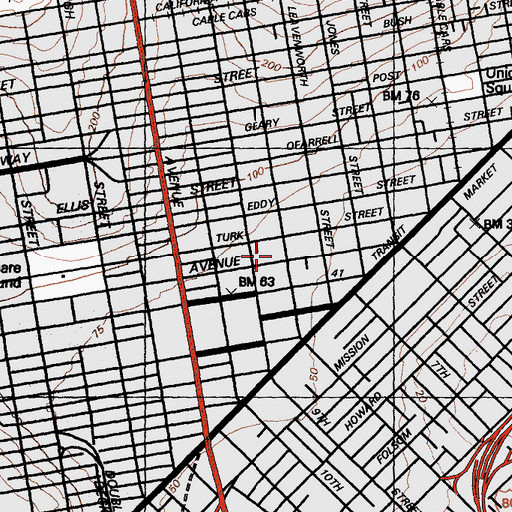 Topographic Map of Civic Center Post Office Box Unit, CA