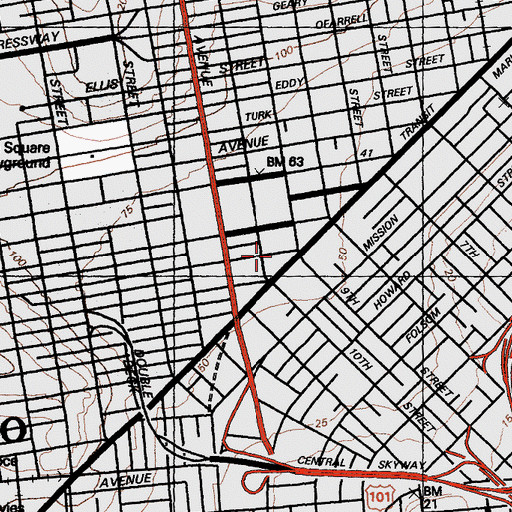 Topographic Map of Fox Plaza Post Office, CA