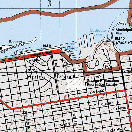 Topographic Map of Marina Green Post Office, CA