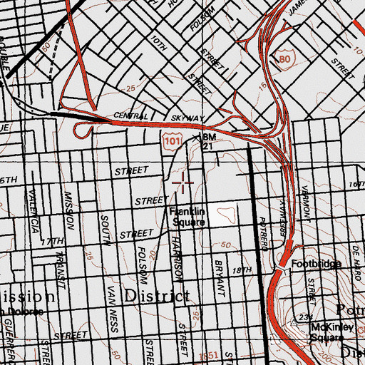 Topographic Map of Bryant Street Post Office, CA