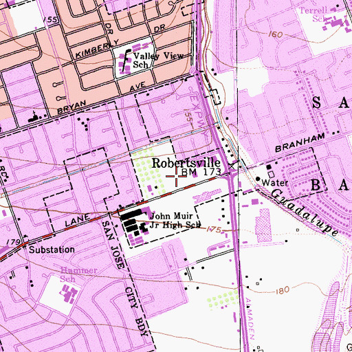 Topographic Map of Robertsville Post Office, CA
