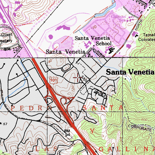 Topographic Map of Civic Center San Rafael Post Office, CA
