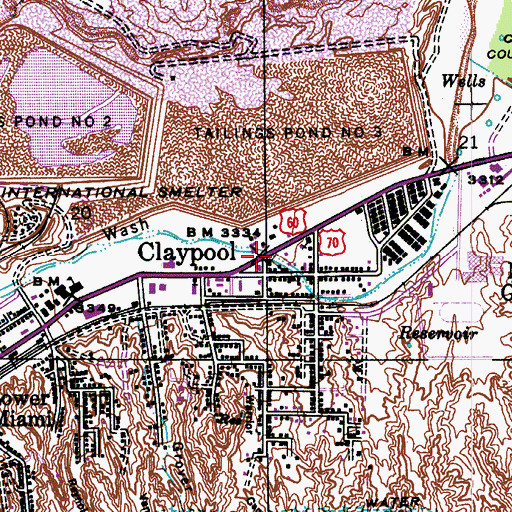 Topographic Map of Claypool, AZ