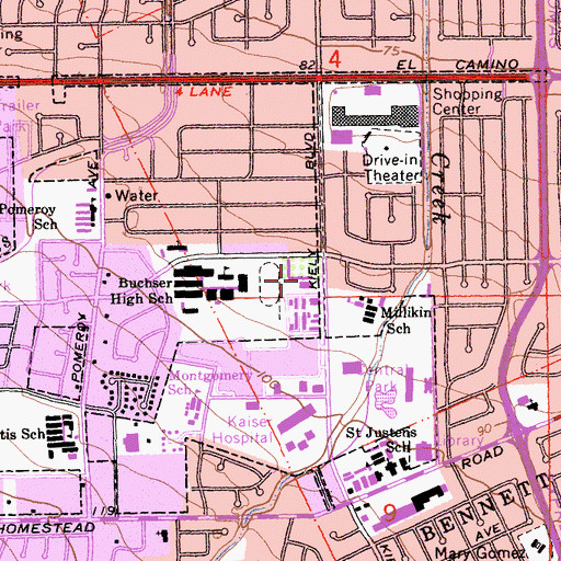 Topographic Map of Mission Santa Clara Post Office, CA