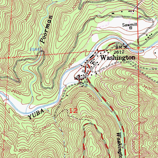 Topographic Map of Washington Post Office, CA