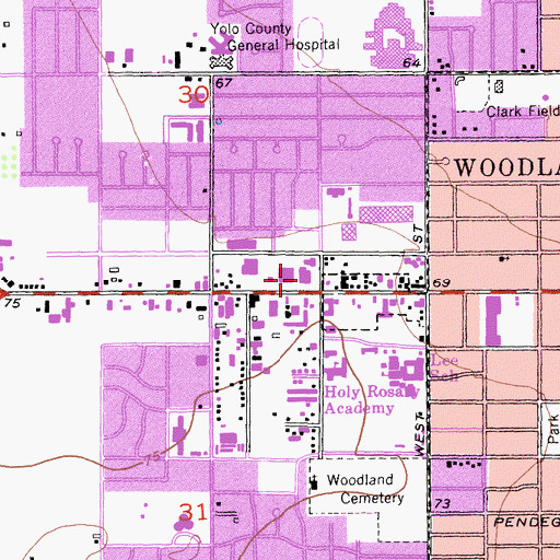 Topographic Map of Midtown Woodland Post Office, CA