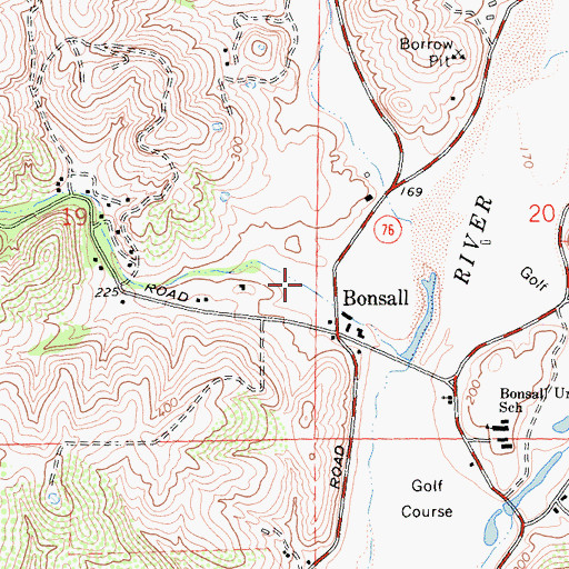 Topographic Map of Bonsall Post Office, CA