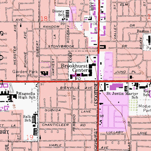 Topographic Map of Brookhurst Center Post Office, CA
