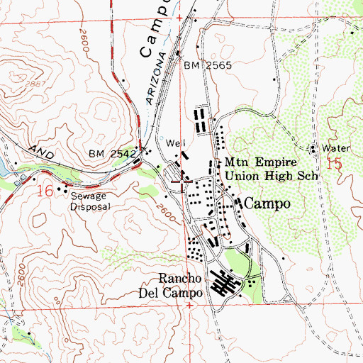 Topographic Map of Campo Post Office, CA