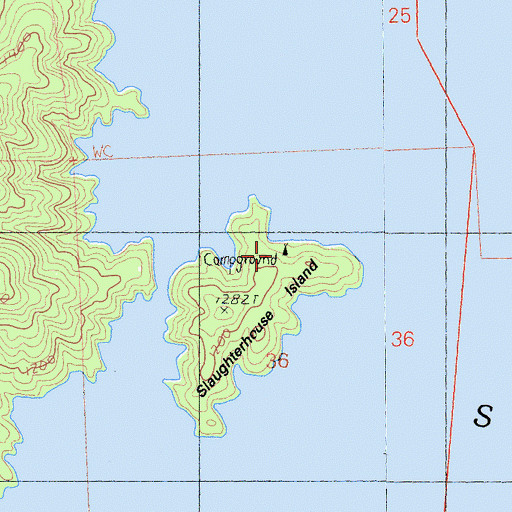 Topographic Map of Slaughterhouse Island Campground, CA