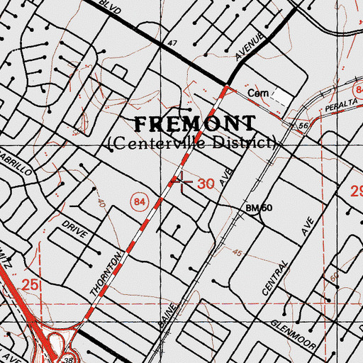 Topographic Map of Fremont Post Office, CA