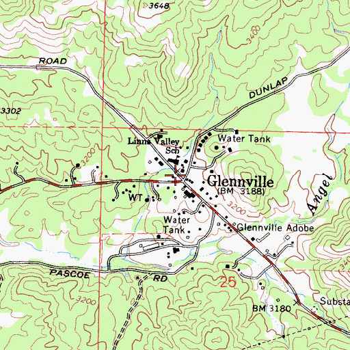 Topographic Map of Glennville Post Office, CA