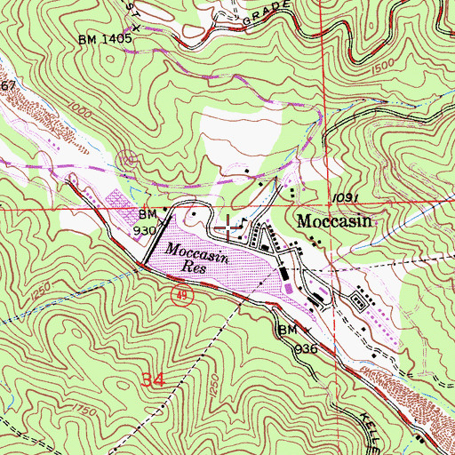 Topographic Map of Moccasin Post Office, CA