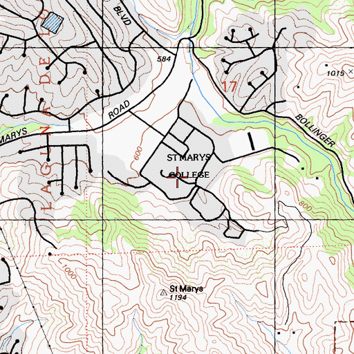 Topographic Map of Saint Marys College Post Office, CA