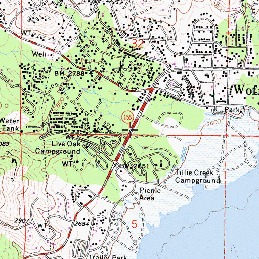 Topographic Map of Woffard Heights Post Office, CA