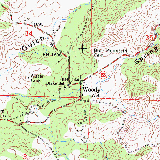 Topographic Map of Woody Post Office, CA