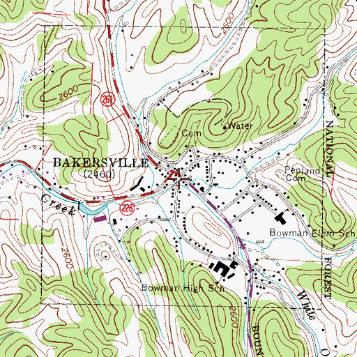 Topographic Map of Bakersville Police Department, NC