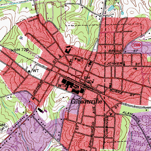 Topographic Map of Gibsonville Police Department, NC