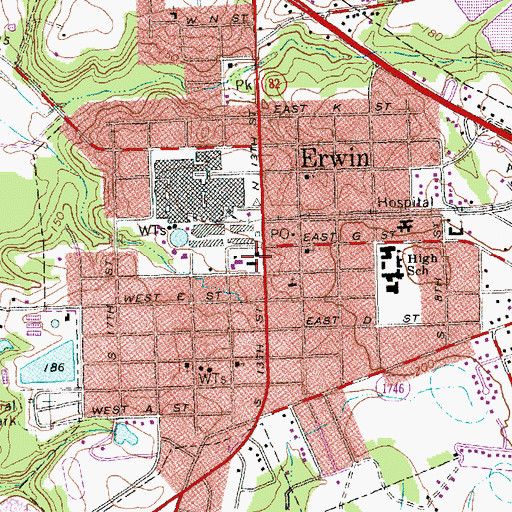 Topographic Map of Erwin Police Department, NC