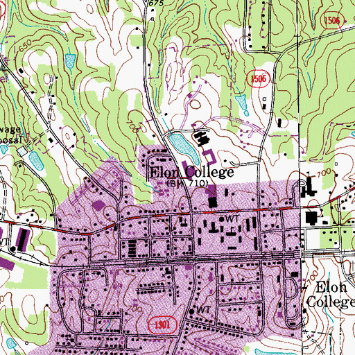 Topographic Map of Elon University Campus Police Department, NC