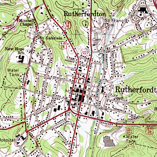 Topographic Map of Rutherford County Sheriff's Office, NC
