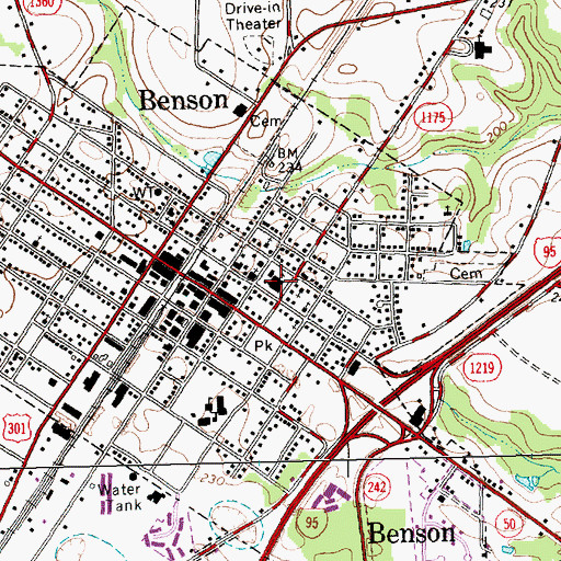 Topographic Map of Benson Police Department, NC