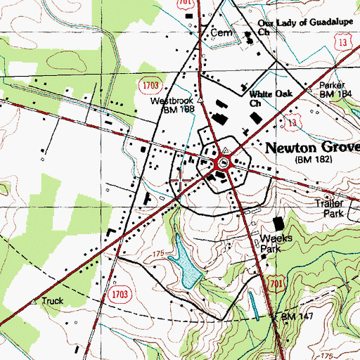 Topographic Map of Newton Grove Police Department, NC