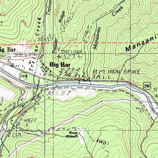Topographic Map of Big Bar Ranger Station, CA