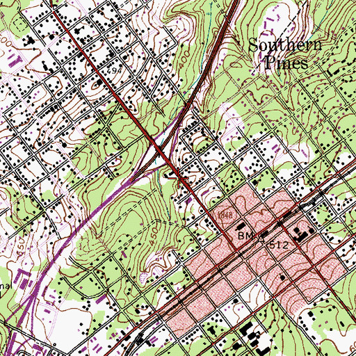 Topographic Map of Southern Pines Police Department, NC