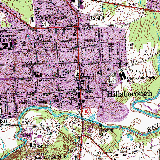 Topographic Map of Hillsborough Police Department, NC