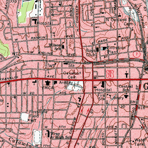 Topographic Map of Gaston County Police Department, NC