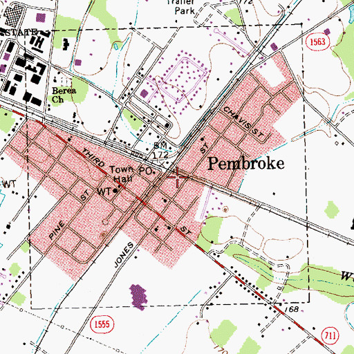 Topographic Map of Pembroke Police Department, NC