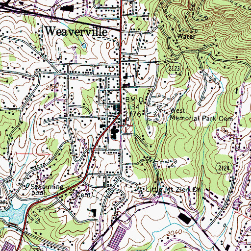 Topographic Map of Weaverville Police Department, NC